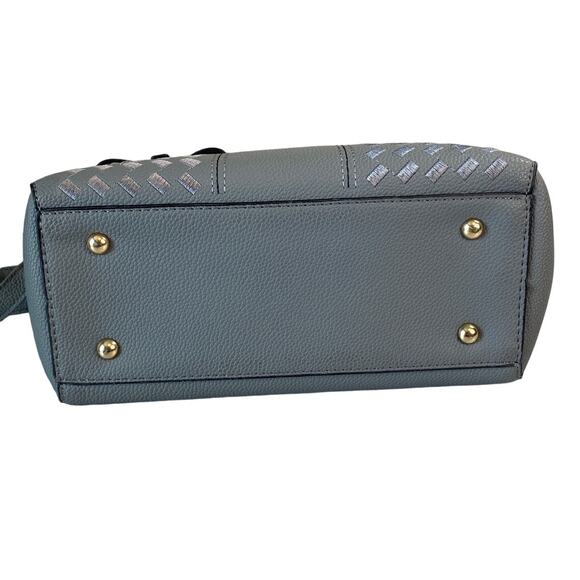 Fashion Bag Gray PU Leather Tote Detachable Crossbody Bow Purse Charm 11x8x5" - Picture 7 of 14